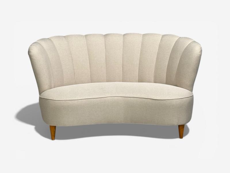 Carl-Johan Boman, Settee, Beige Linen, Wood, Finland, 1950s - 4