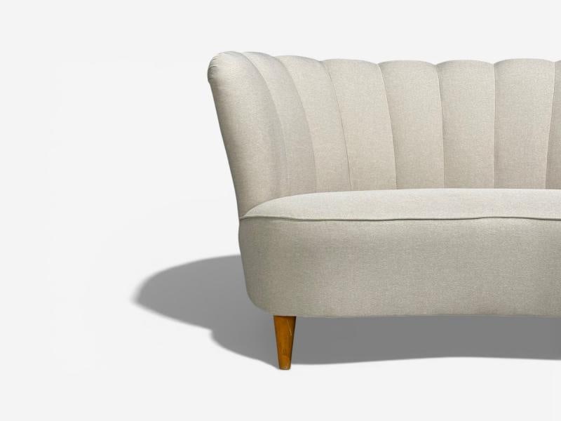 Carl-Johan Boman, Settee, Beige Linen, Wood, Finland, 1950s - 5