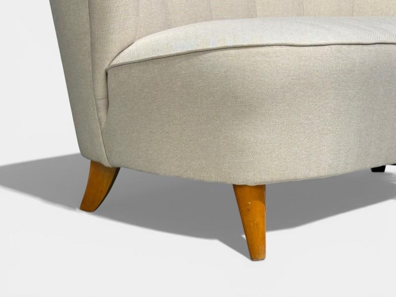 Carl-Johan Boman, Settee, Beige Linen, Wood, Finland, 1950s - 7