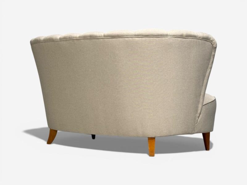 Carl-Johan Boman, Settee, Beige Linen, Wood, Finland, 1950s - 8