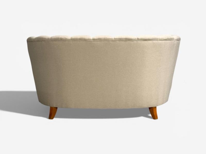 Carl-Johan Boman, Settee, Beige Linen, Wood, Finland, 1950s - 9