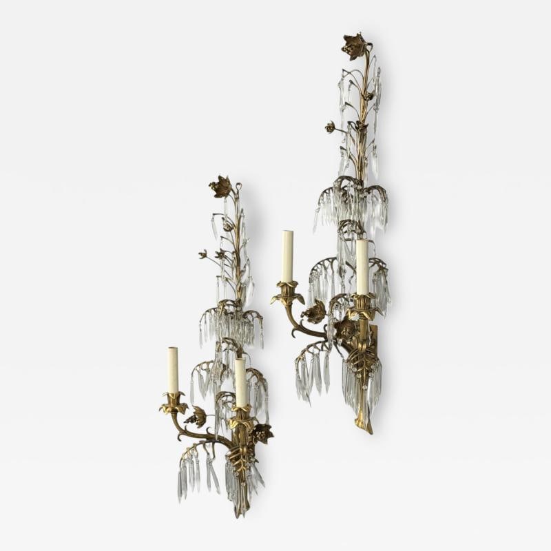 French Louis XV, Bronze, Cut Crystal, Large Wall Sconces, France, 1930s (1 of 12)
