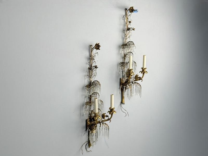 French Louis XV, Bronze, Cut Crystal, Large Wall Sconces, France, 1930s - 4