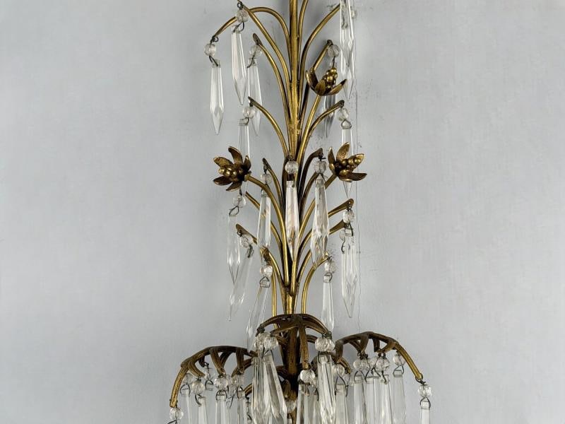 French Louis XV, Bronze, Cut Crystal, Large Wall Sconces, France, 1930s - 6