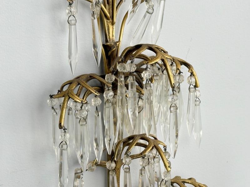 French Louis XV, Bronze, Cut Crystal, Large Wall Sconces, France, 1930s - 8