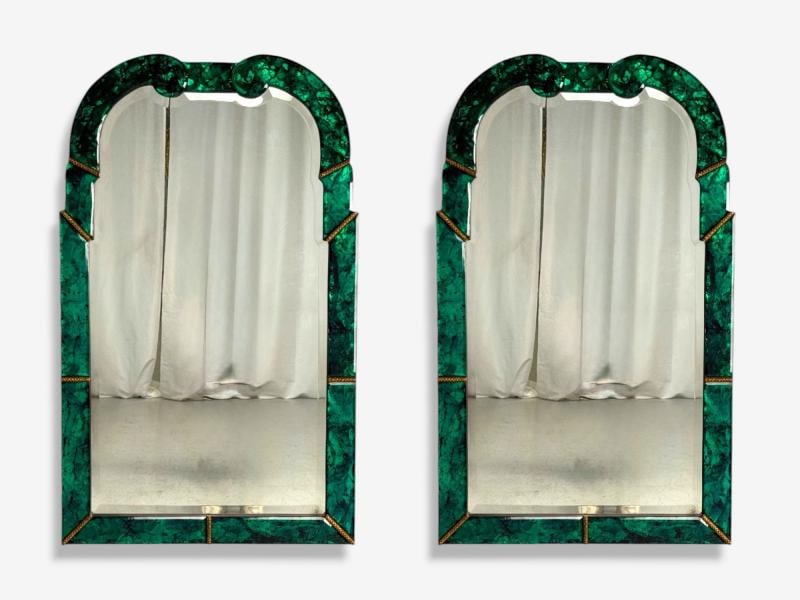 Art Deco Style, Green Antiqued Beveled Glass, Venetian Wall Mirrors, 21st c. - 2