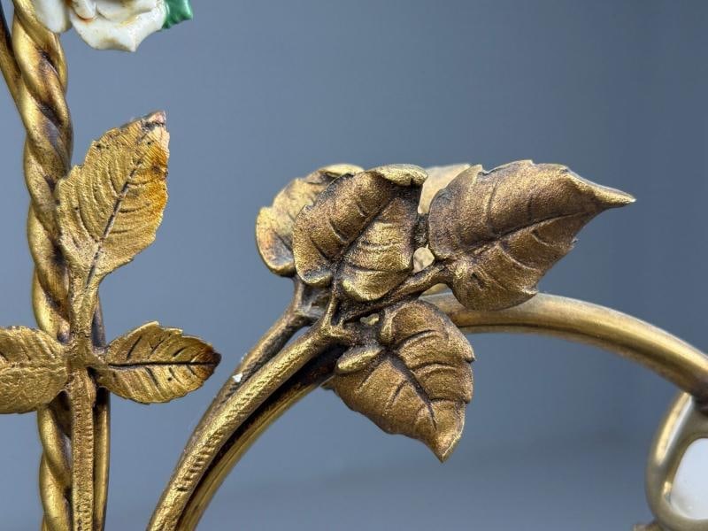 Belle Epoque Style, Basket Chandelier, Bronze, Porcelain, 1940s - 8