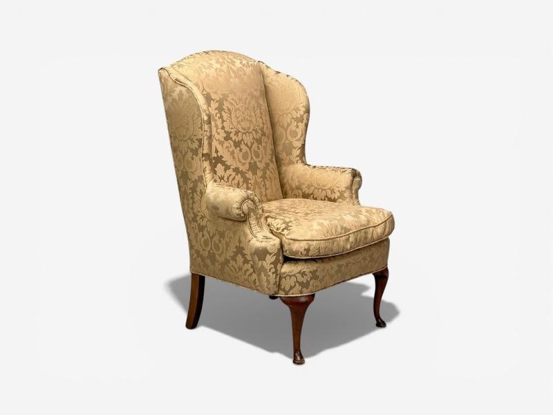 Queen Anne, Wingback Chair, Fabric, Mahogany, England, 19th c. - 2