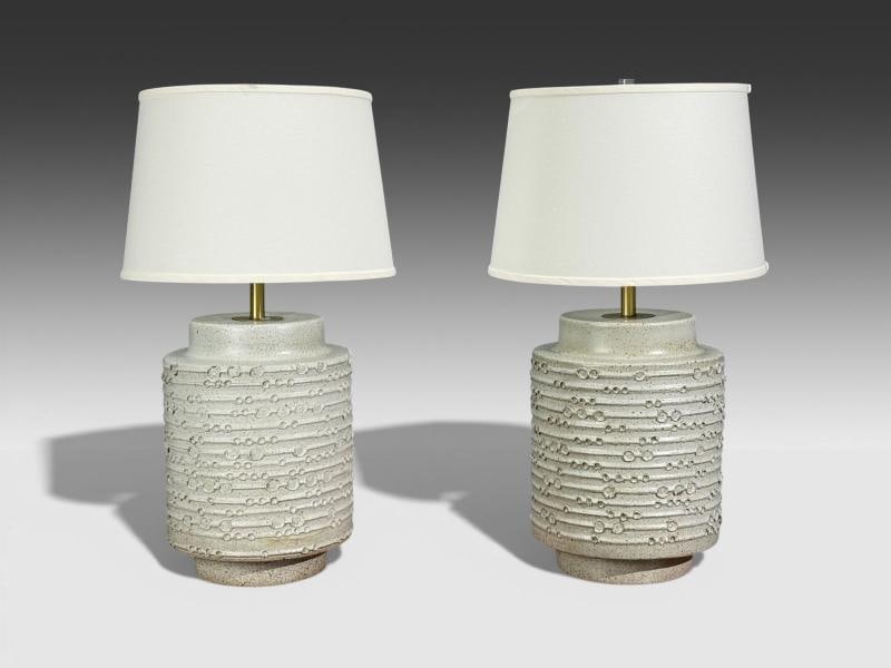 David Cressey, Earthtone Glaze Ceramic, Large Table Lamps, USA, 1970s - 2