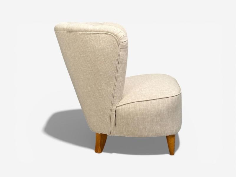 Carl-Johan Boman, Easy Chairs, Beige Linen, Wood, Finland, 1950s - 10