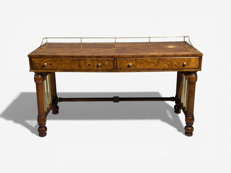 Mastercraft Style, Hollywood Regency, Writing Desk, Burl, Brass, USA, 1960s - 2