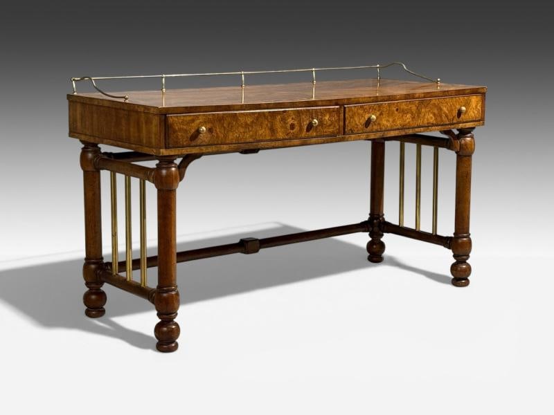 Mastercraft Style, Hollywood Regency, Writing Desk, Burl, Brass, USA, 1960s - 3