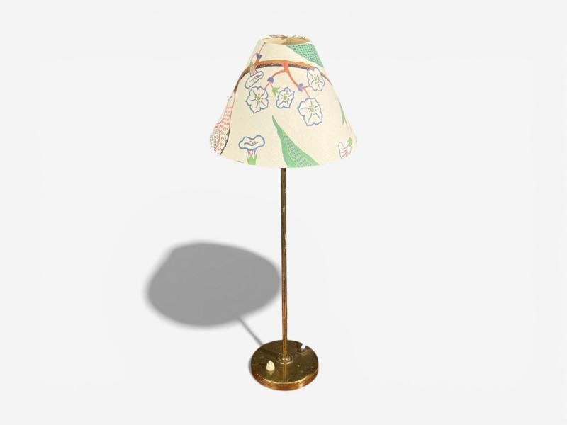 Karlskrona Lampfabrik, Table Lamp, Brass, Josef Frank Fabric, Sweden, 1940s - 3