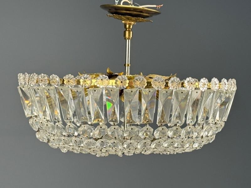 Neoclassical, Basket Pendant Light, Bronze, Crystal, France, 20th c. - 3