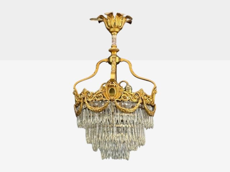 French Louis XVI, Chandelier, Dore Bronze, Crystal, France, 19th Century - 2