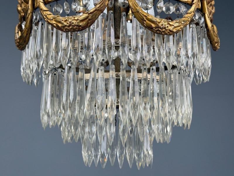 French Louis XVI, Chandelier, Dore Bronze, Crystal, France, 19th Century - 6
