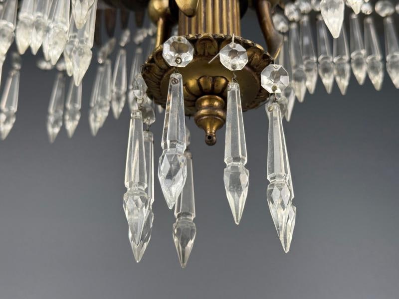 Maison Jansen Style, Palm Leaf Chandelier, Gilt Bronze, Crystal, France, 1940s - 11