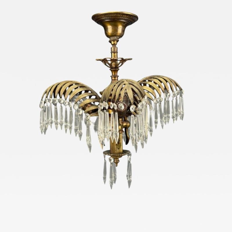 Maison Jansen Style, Palm Leaf Chandelier, Gilt Bronze, Crystal, France, 1940s: Title: Maison Jansen Style, Palm Leaf Chandelier, Gilt Bronze, Crystal, France, 1940s Description: Maison Jansen Style, Hollywood Regency, Palm Leaf Chandelier, Gilt Bronze, Crystal, France, 1940s 