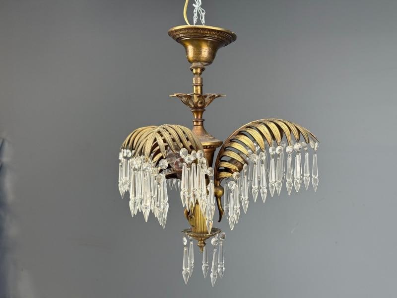 Maison Jansen Style, Palm Leaf Chandelier, Gilt Bronze, Crystal, France, 1940s - 3