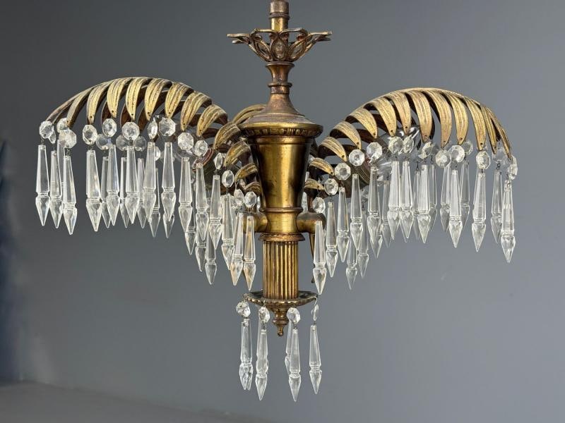 Maison Jansen Style, Palm Leaf Chandelier, Gilt Bronze, Crystal, France, 1940s - 5