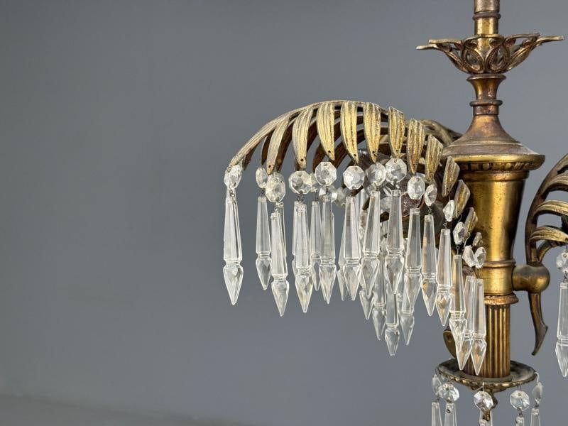 Maison Jansen Style, Palm Leaf Chandelier, Gilt Bronze, Crystal, France, 1940s - 6