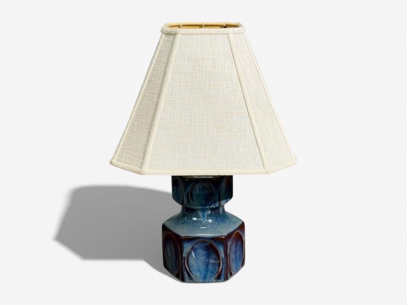 Einar Johansen, Table Lamp, Blue Glazed Ceramic, Denmark, 1960s - 2