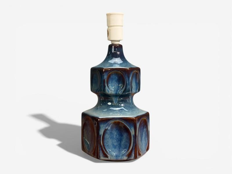 Einar Johansen, Table Lamp, Blue Glazed Ceramic, Denmark, 1960s - 3