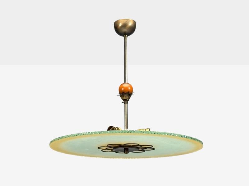 Swedish Modern, Pendant Light, Raw Glass, Wood, Sweden, 1940s - 10