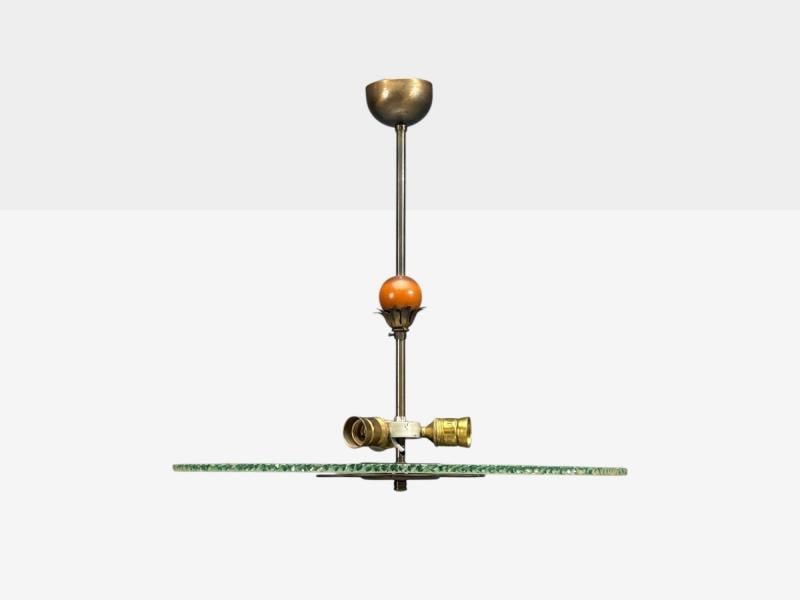 Swedish Modern, Pendant Light, Raw Glass, Wood, Sweden, 1940s - 3