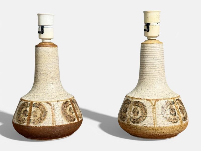 Svend Aage Jensen, Table Lamps, Beige Stoneware, Denmark, 1960s - 3