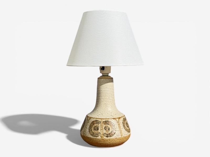 Svend Aage Jensen, Table Lamps, Beige Stoneware, Denmark, 1960s - 5