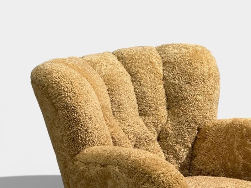 Finnish Modern, Organic Lounge Chairs, Shearling, Wood, Finland, 1940s - 8