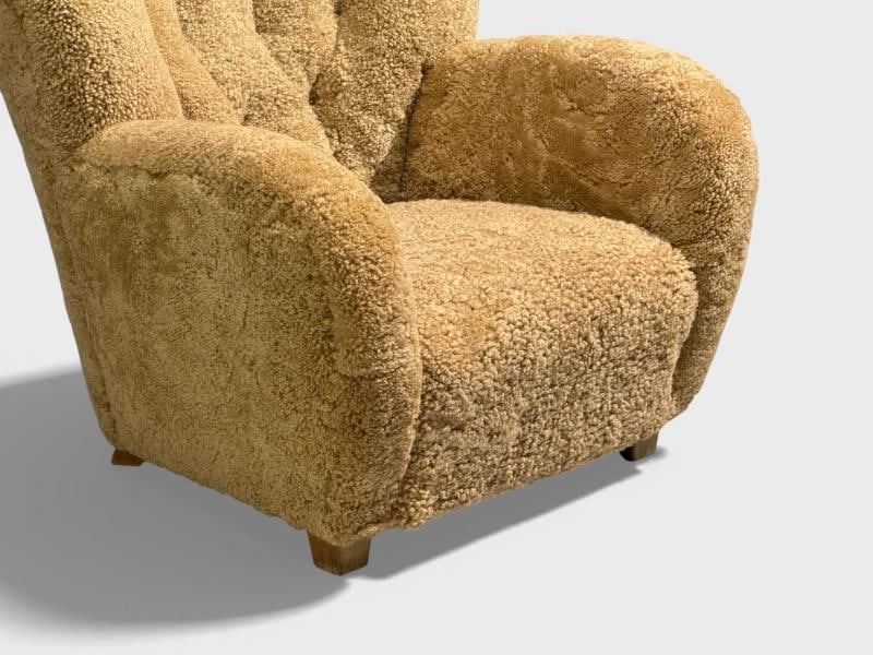 Finnish Modern, Organic Lounge Chairs, Shearling, Wood, Finland, 1940s - 9