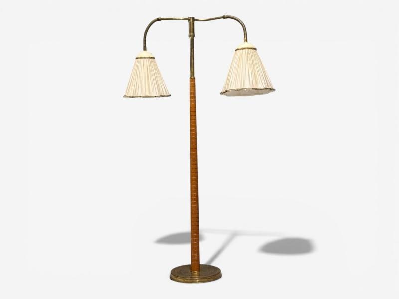 Swedish Modern, Organic Floor Lamp, Brass, Wood, Sweden, 1940s - 9