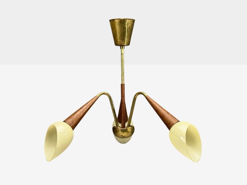 Swedish Modern, Pendant Light, Brass, Wood, Glass, Sweden, 1920s - 2