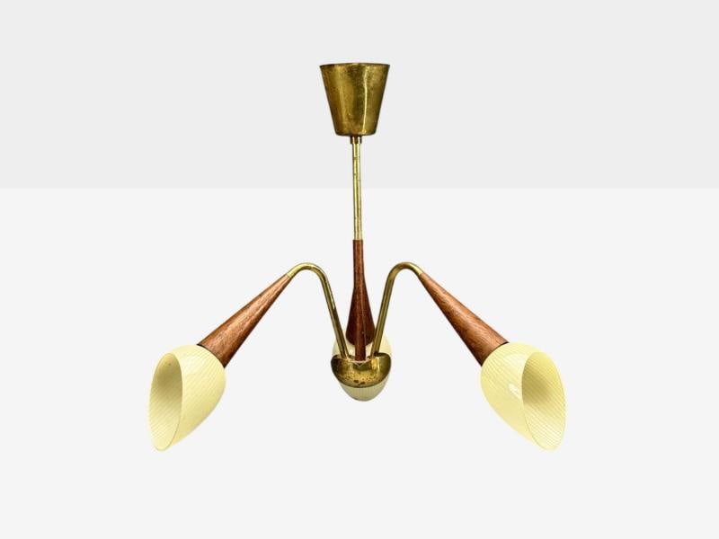 Swedish Modern, Pendant Light, Brass, Wood, Glass, Sweden, 1920s - 3