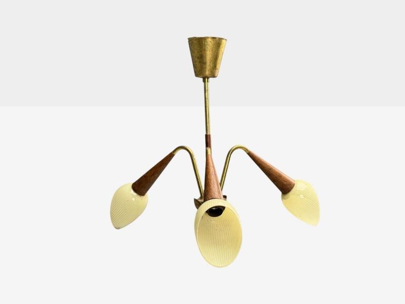 Swedish Modern, Pendant Light, Brass, Wood, Glass, Sweden, 1920s - 6