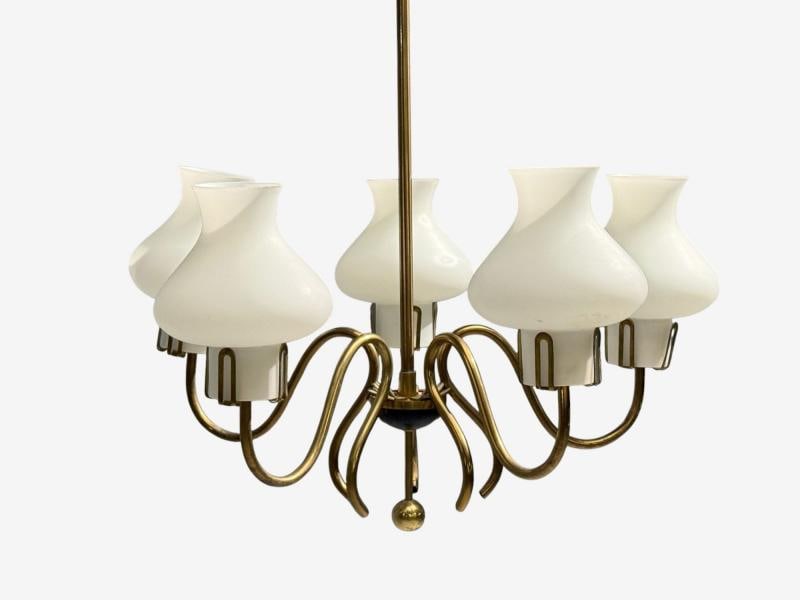 Swedish Modern, Pendant Light, Brass, Opal Glass, Sweden, 1950s - 3