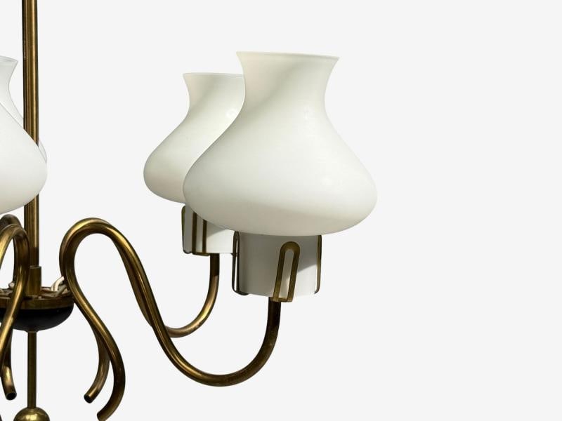 Swedish Modern, Pendant Light, Brass, Opal Glass, Sweden, 1950s - 4