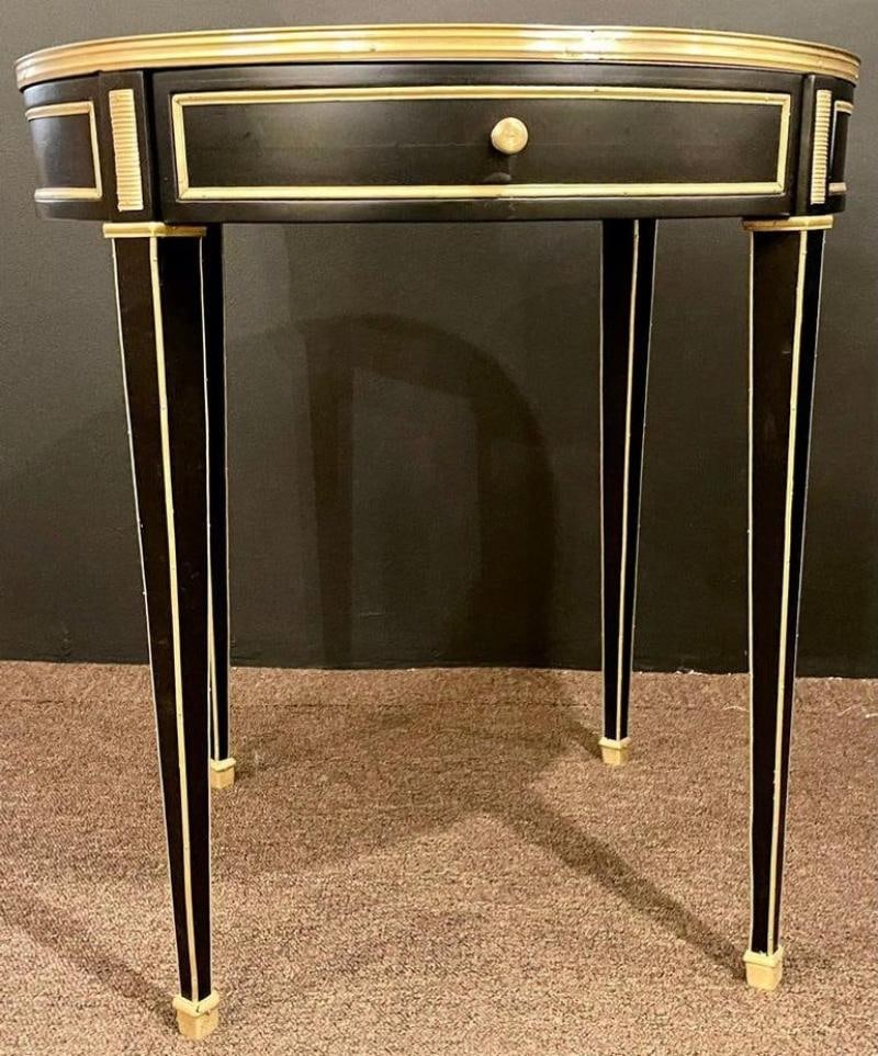 Hollywood Regency Ebony Bouillote or End Tables, Manner Jansen Mirror Tops, Pair - 10