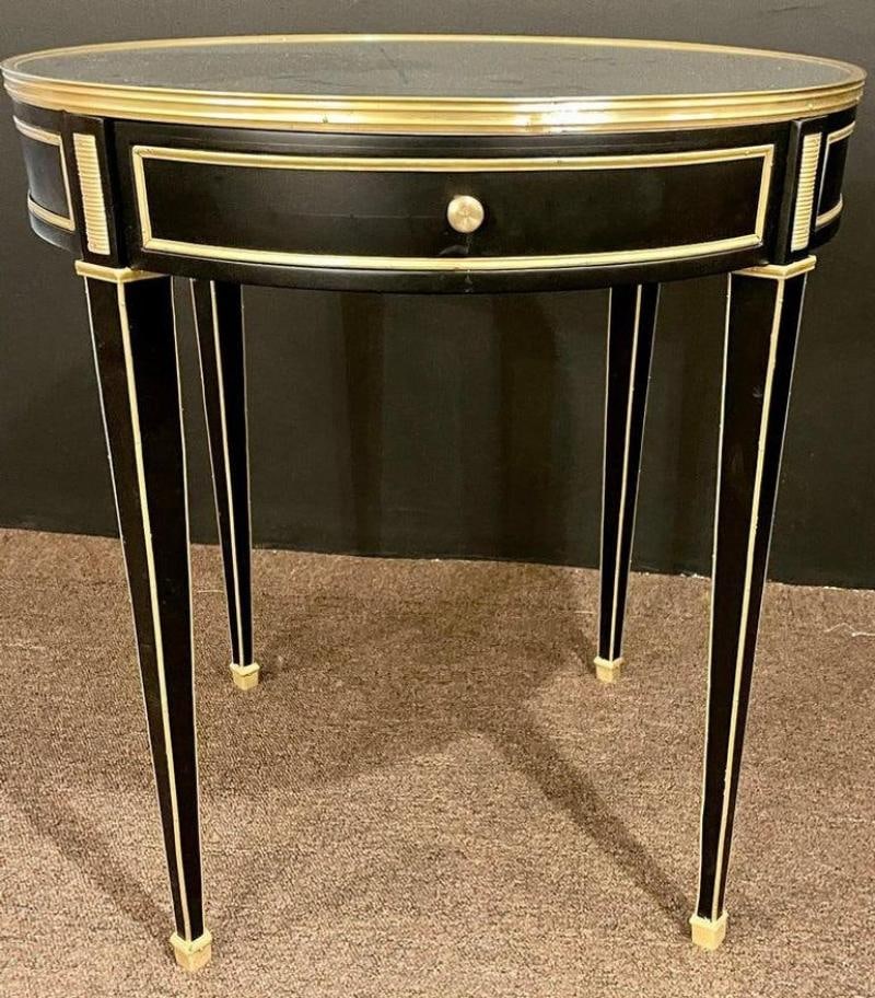 Hollywood Regency Ebony Bouillote or End Tables, Manner Jansen Mirror Tops, Pair - 11