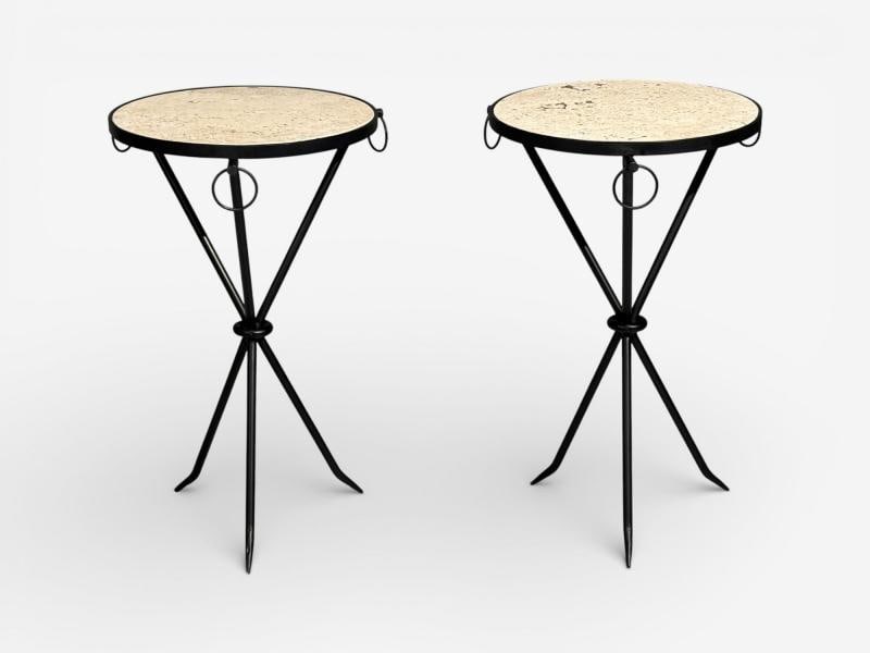 Jean-Michel Frank Style, Side Tables, Iron, Travertine, 20th c. - 10