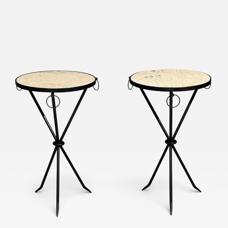 Jean-Michel Frank Style, Side Tables, Iron, Travertine, 20th c. (1 of 10)