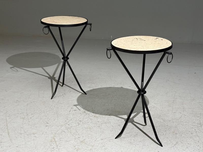 Jean-Michel Frank Style, Side Tables, Iron, Travertine, 20th c. - 3