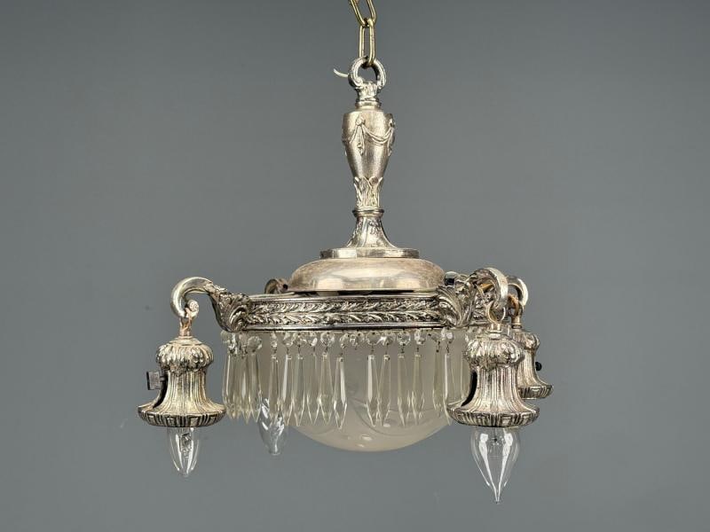 French Victorian, Chandelier, Etched Glass, Silver Plated, 19th Century - 2