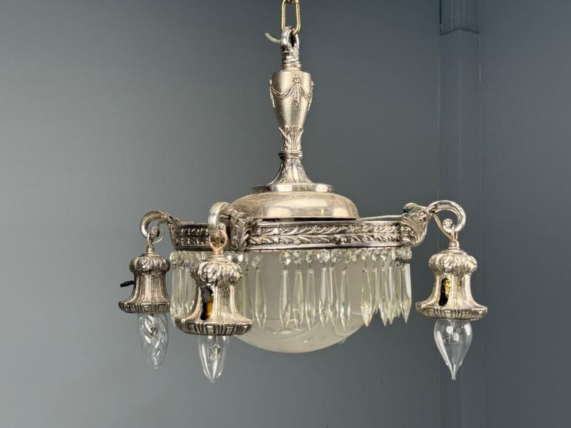 French Victorian, Chandelier, Etched Glass, Silver Plated, 19th Century - 3