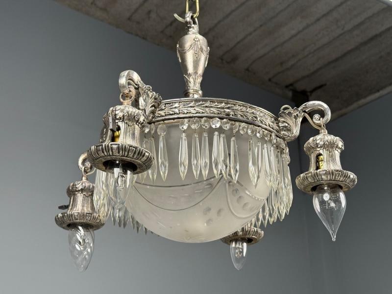 French Victorian, Chandelier, Etched Glass, Silver Plated, 19th Century - 5