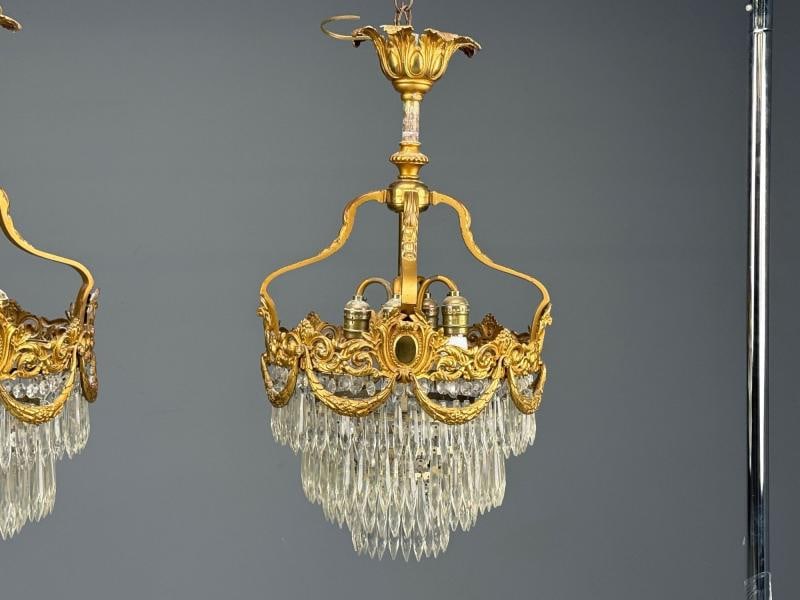 French Louis XVI, Chandeliers, Dore Bronze, Crystal, France, 19th Century - 3