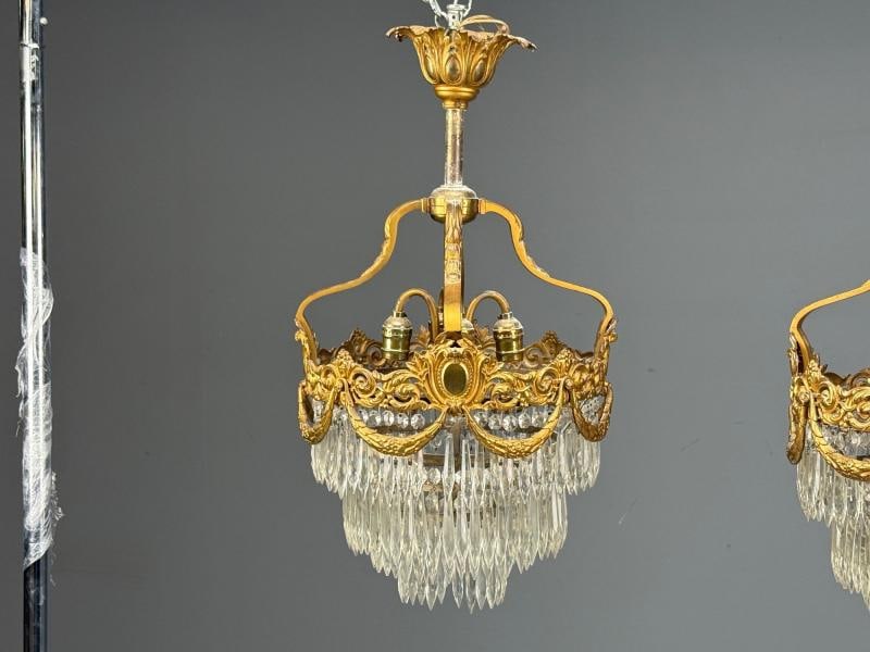 French Louis XVI, Chandeliers, Dore Bronze, Crystal, France, 19th Century - 4