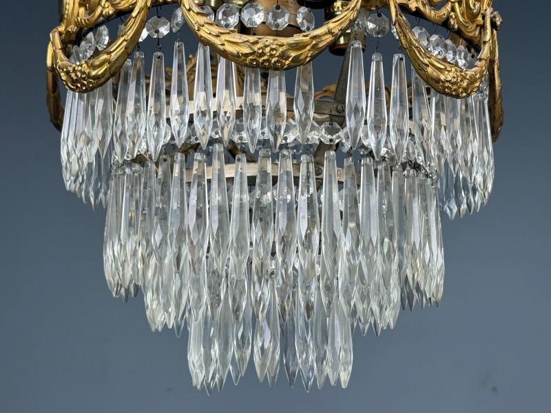 French Louis XVI, Chandeliers, Dore Bronze, Crystal, France, 19th Century - 5